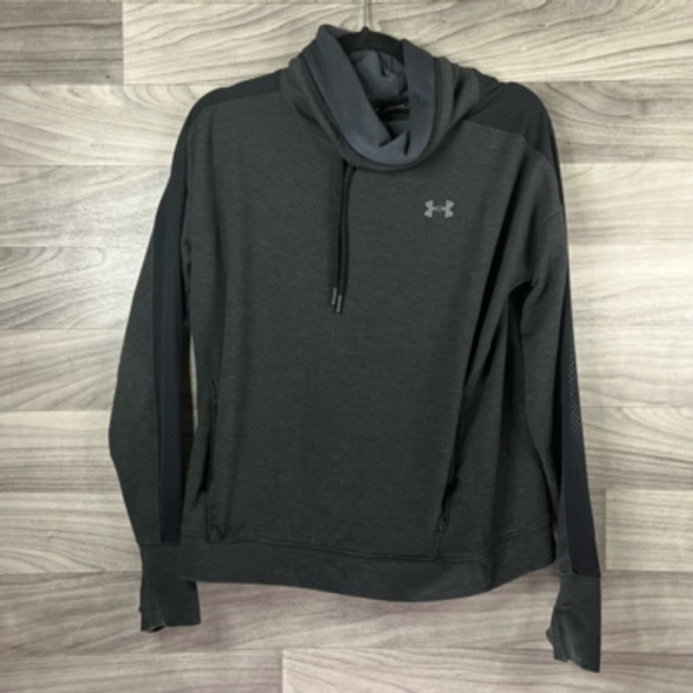 Under Armour Womens Pullover Sweatshirt Black Heathered Loose‎ Fit Drawstring M